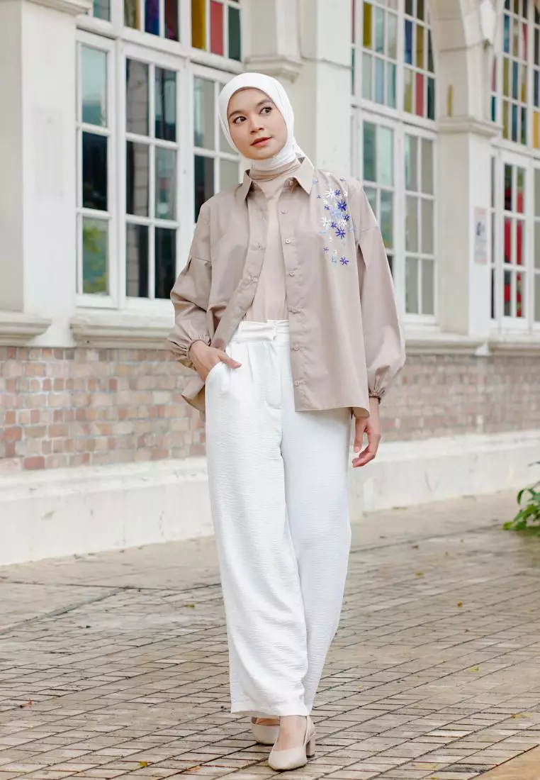 Donia Embrodery Top Cream - Blouse Atasan Wanita