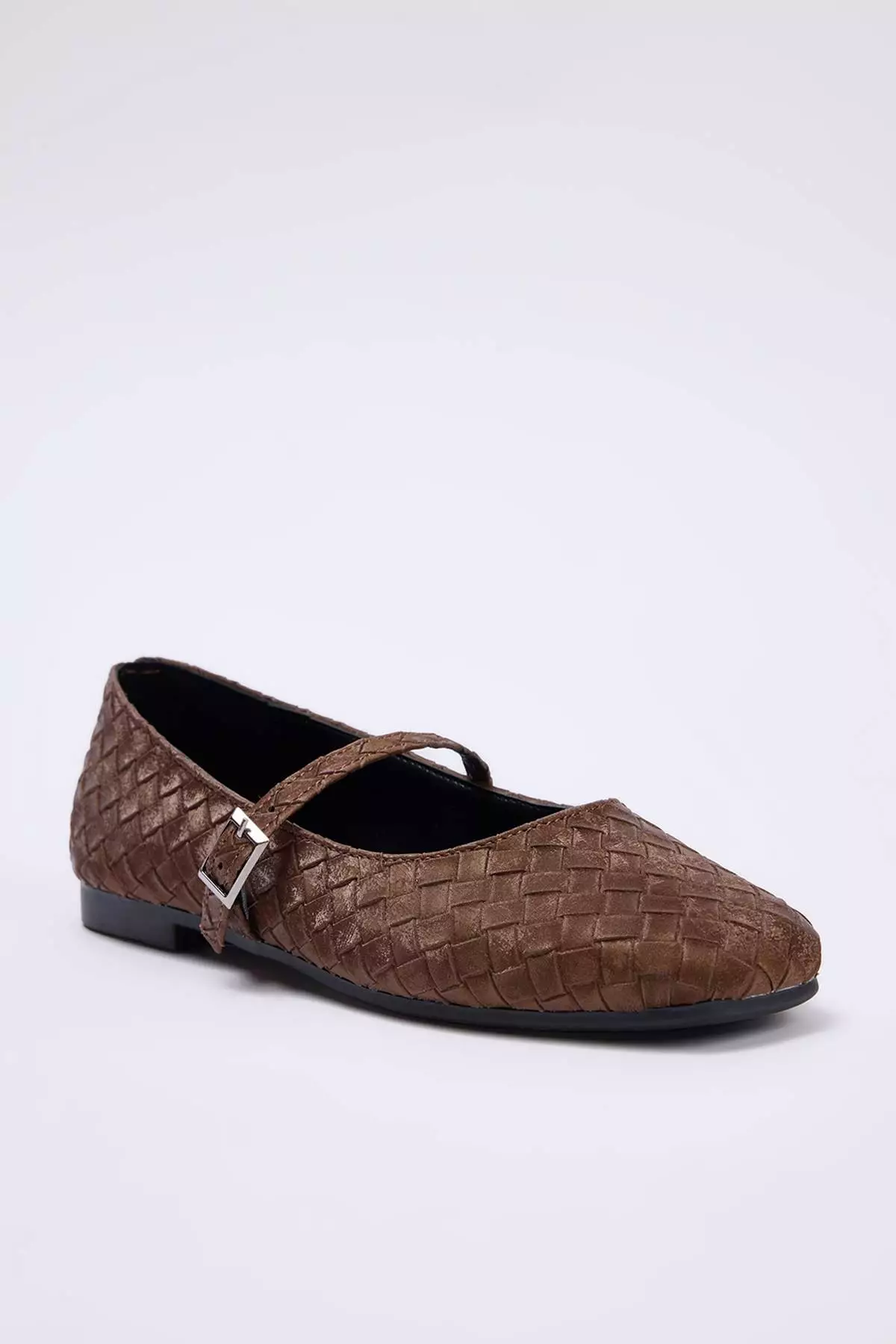 Brown Knitted Detailed Mary Jane Women'S Ballerina Shoes Takss26Be00011