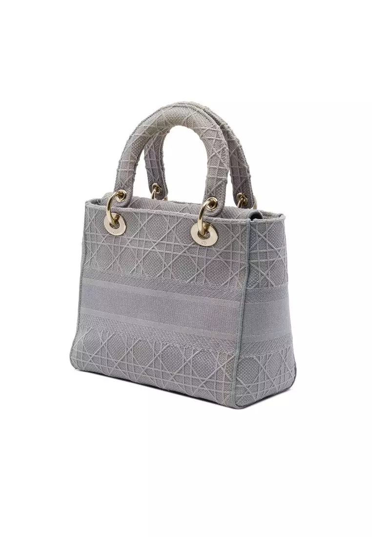 Pre-Loved Dior Medium Embroidered Canvas Cannage Lady D Lite