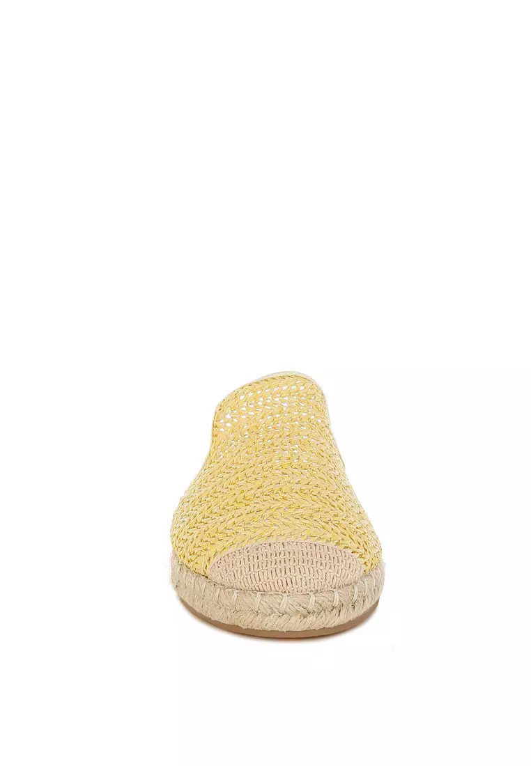 黃色拉菲草帆布鞋