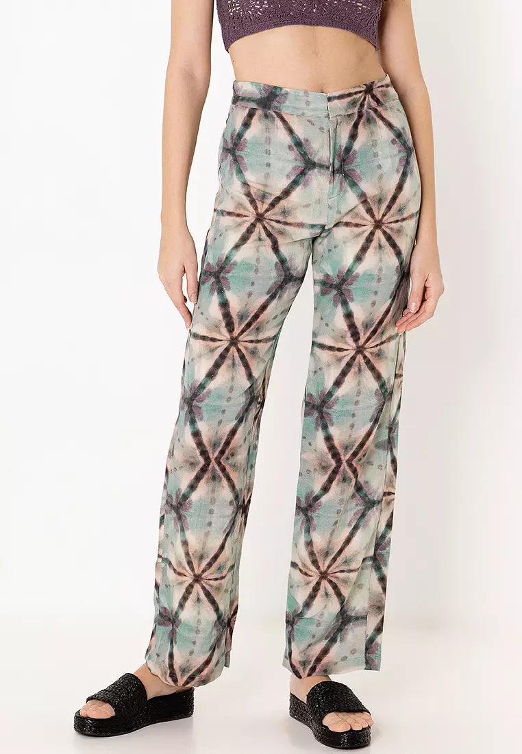 Pull Bear Tie-Dye Print Straight Fit Trousers 2025 Buy Pull