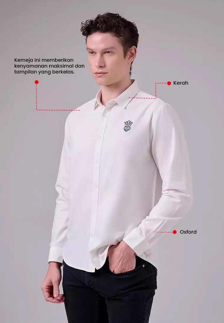 MANZONE X Merry Riana - Kemeja Lengan Panjang Pria Crown Modern Fit - White Warna White