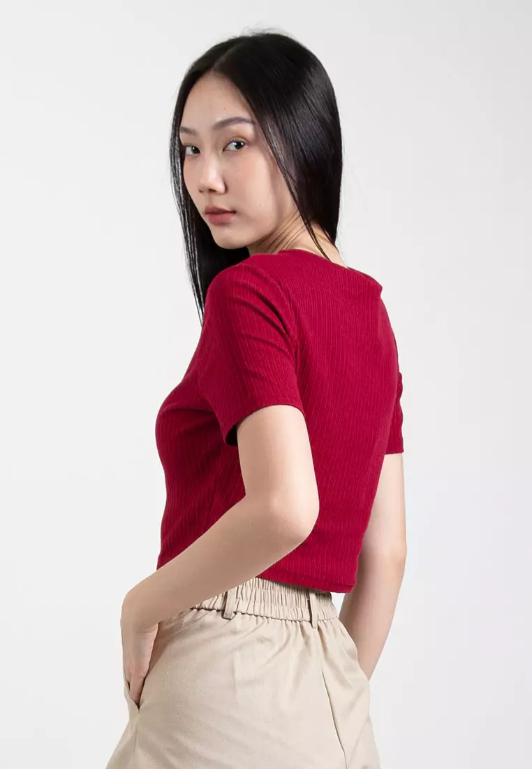 Forest Ladies Casual Knit Crop Top Women Crop T-Shirt - 822357-56Maroon