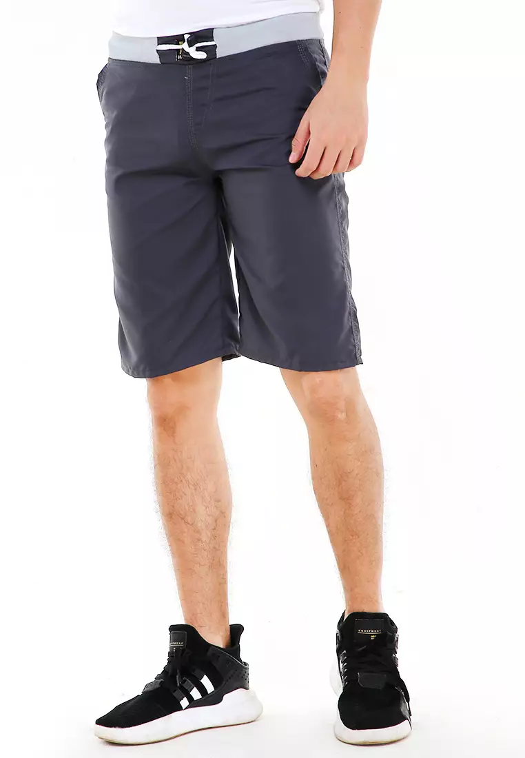 Rishham Celana Pendek Pria Polos Elastic Rubber Casual Short Pants Material Cotton ORIGINAL - Gray