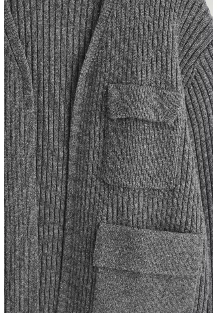 RIBBED MERINO WOOL UTILITY CARDIGAN
