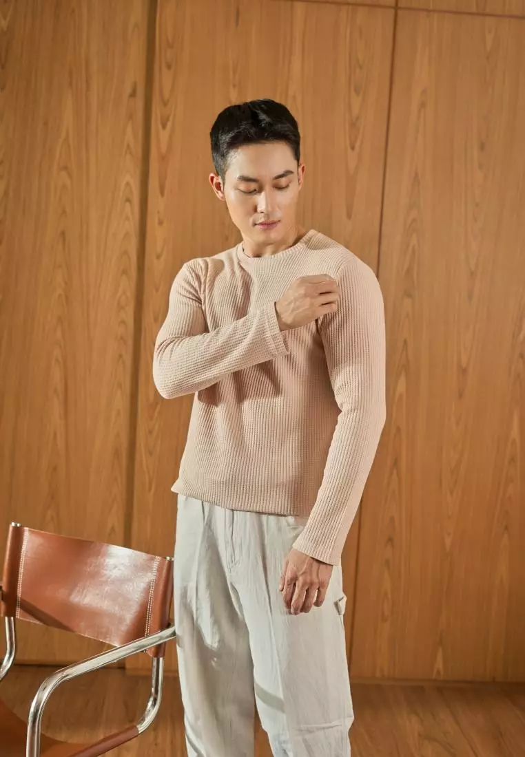 Kale Raffle Beige / Kaos Polos Tekstur Lengan Panjang Pria / Unisex