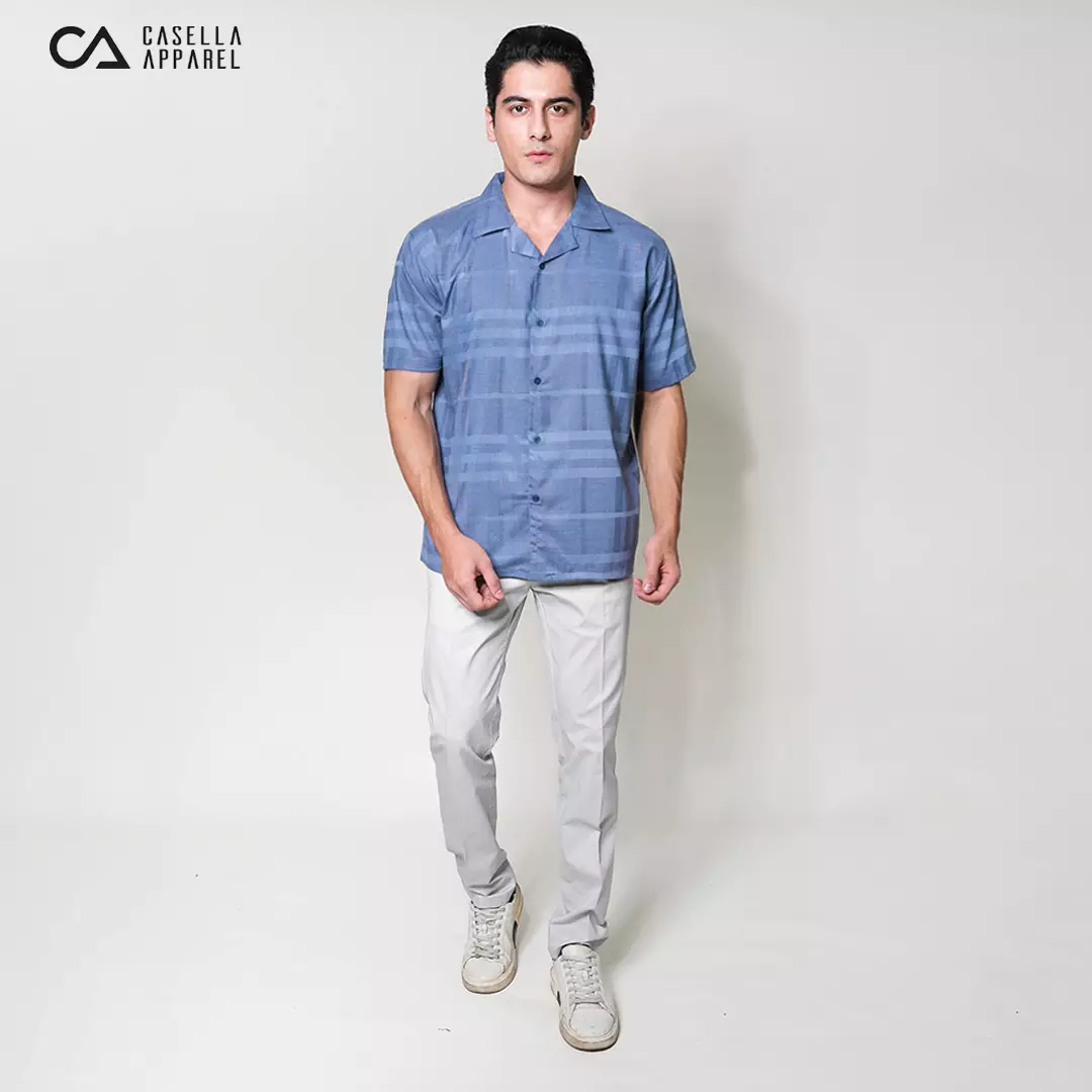 Casella Kemeja Lengan Pendek Kerah Terbuka | Cuban Camp Bowling Collar Xanlos Edition 2354 Blue