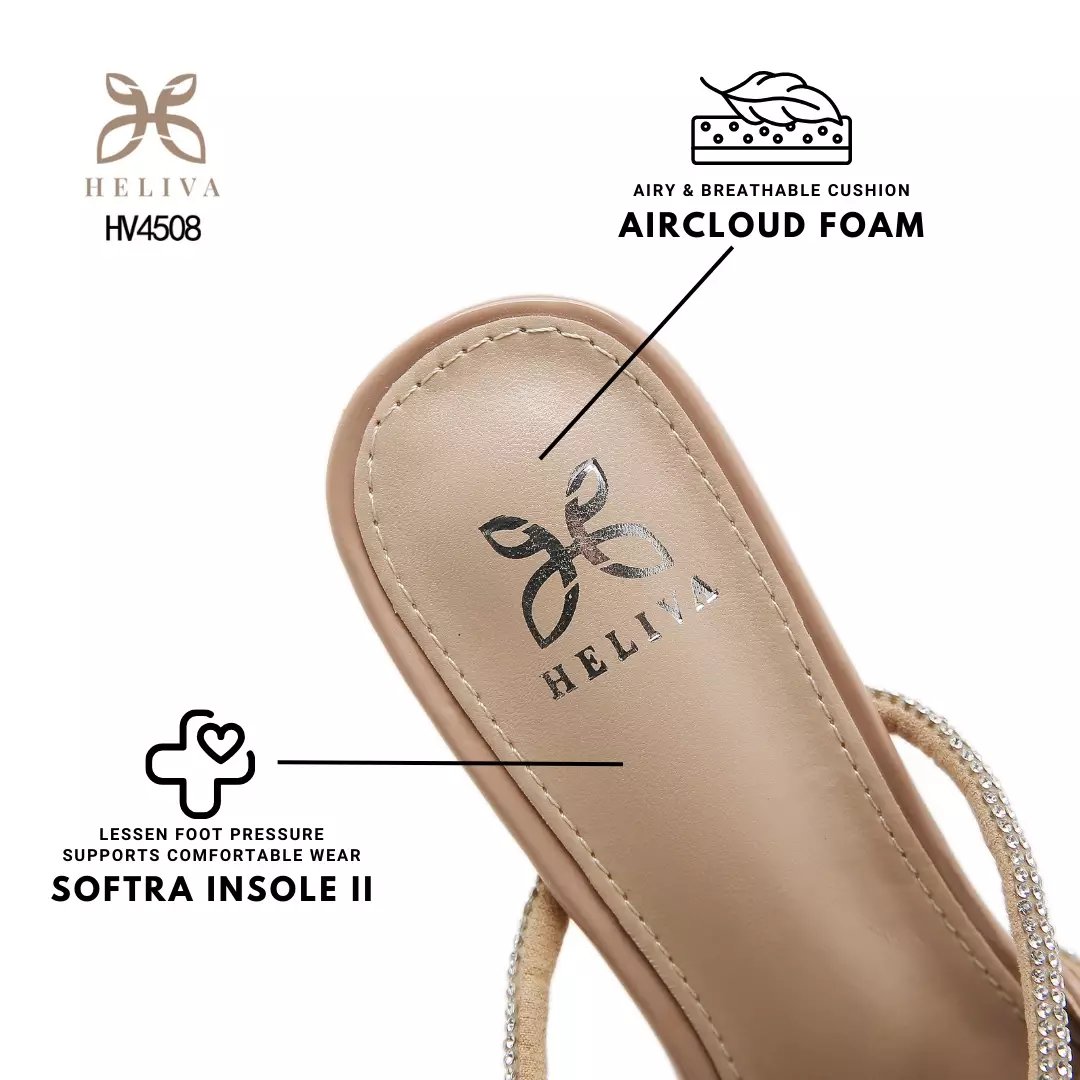 HELIVA VALORIA Twin Rhinestone Strap Mules with Lustrous Finish & 6cm Lift HV4508