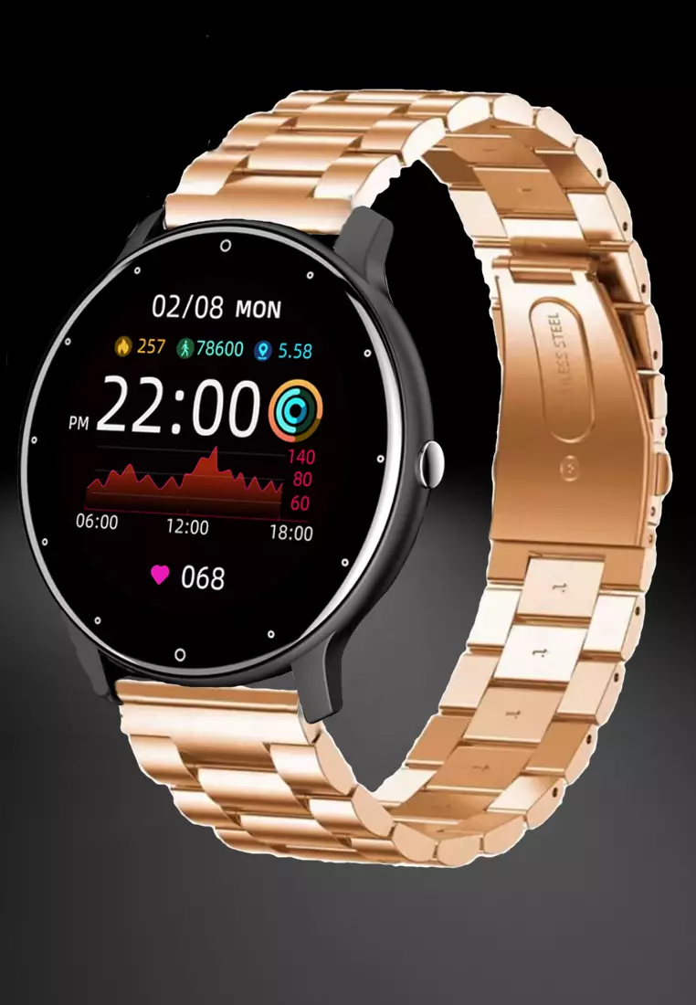 Unisex IOS/Android Black SmartWatch with Stainless Steel Bracelet + 1 Free Black Rubber Strap