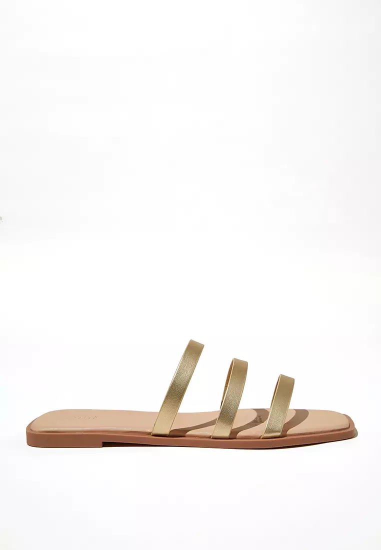 Gold flat slide sandals store