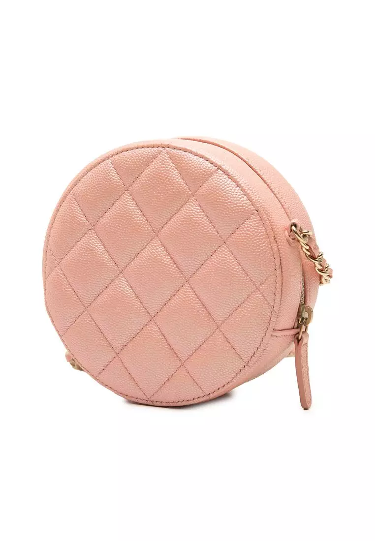 Pre-Loved Chanel Cc Quilted Iridescent Caviar Round Clutch With Chain