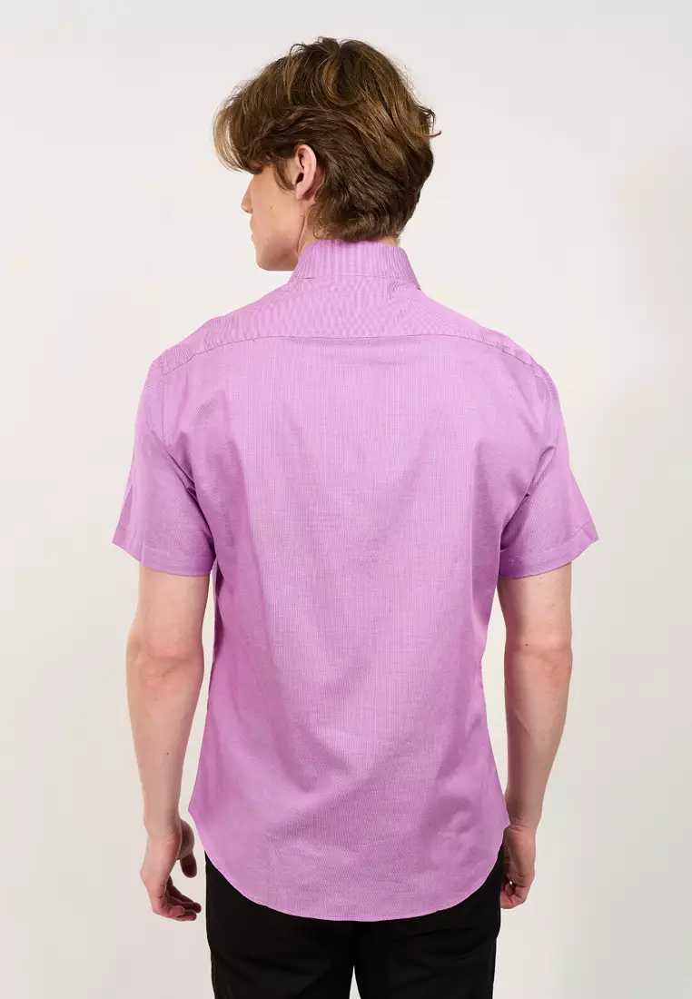 Men's Slim Fit Textured Cotton Short Sleeve Shirt