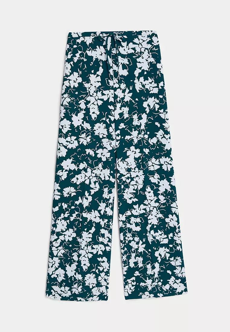 Floral Drawstring Wide Leg Trousers