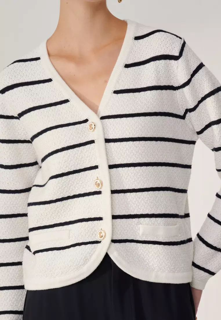 White Stripe Knit Jacket