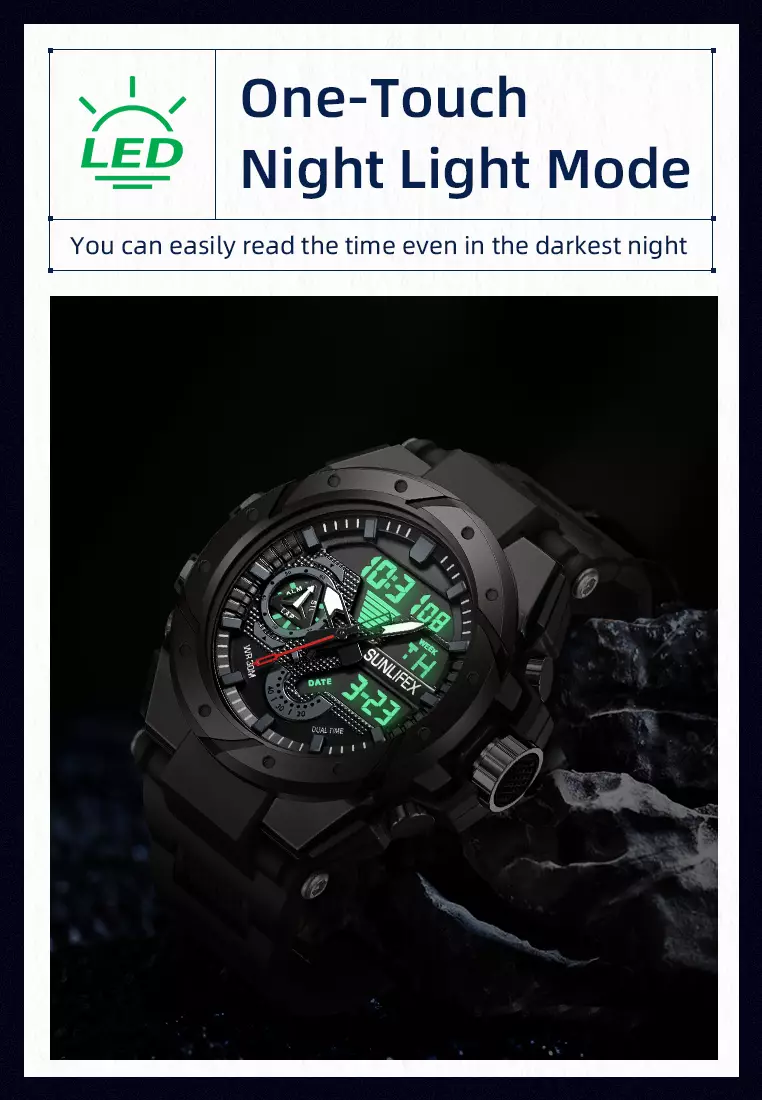 Jam Tangan Pria D009 Digital Analog Tali Rubber Chronograph Olahraga Jam Tangan Cowok allblack