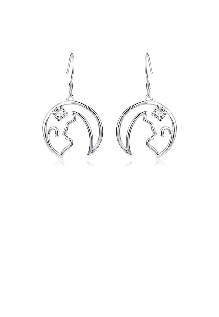 Buy Glamorousky 925 Sterling Silver Simple Cute Moon Cat Earrings