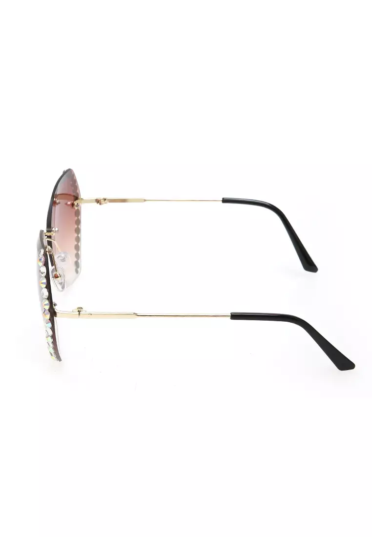 Revika Kacamata Fashion Wanita Sunglasses Frameless Cut Edge Material Metal ORIGINAL - Tea