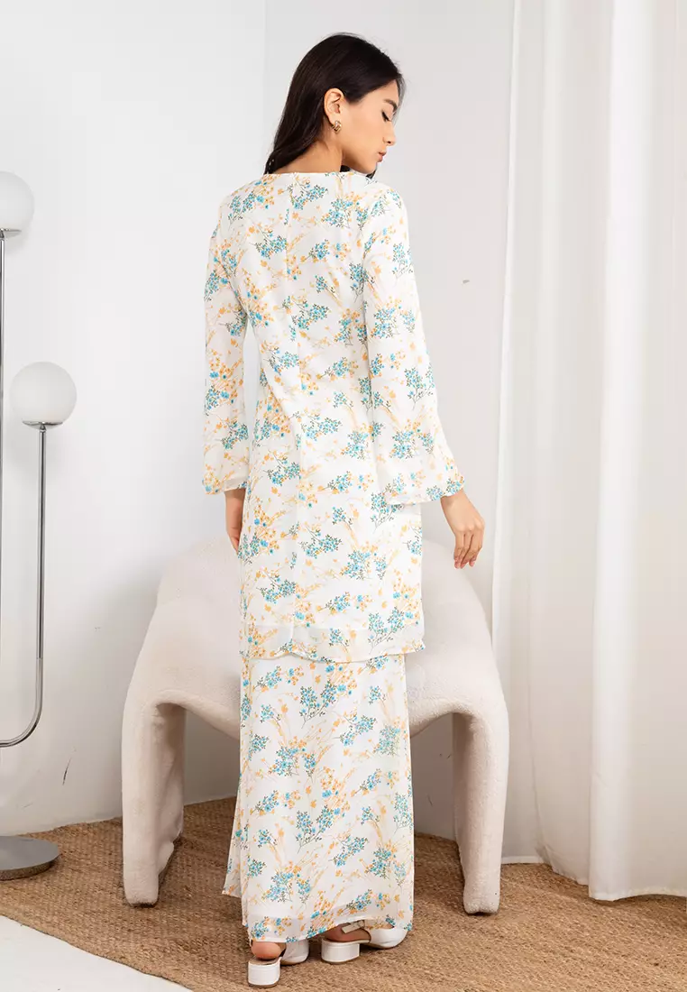 Waxflower Off White Baju Kurung Modern Chiffon