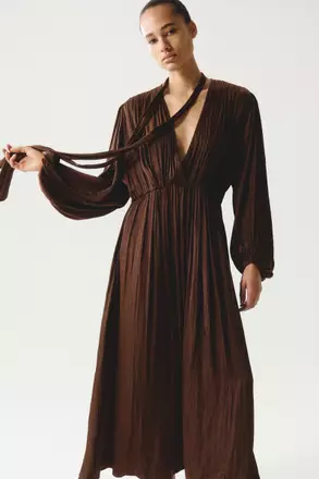 h&m brown silk dress Buy Scarf-collar satin Online Features a round neckline