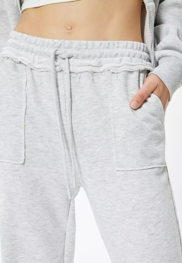 Oversize Sweatpants Wide Leg Laced Waist Ruffle Detail