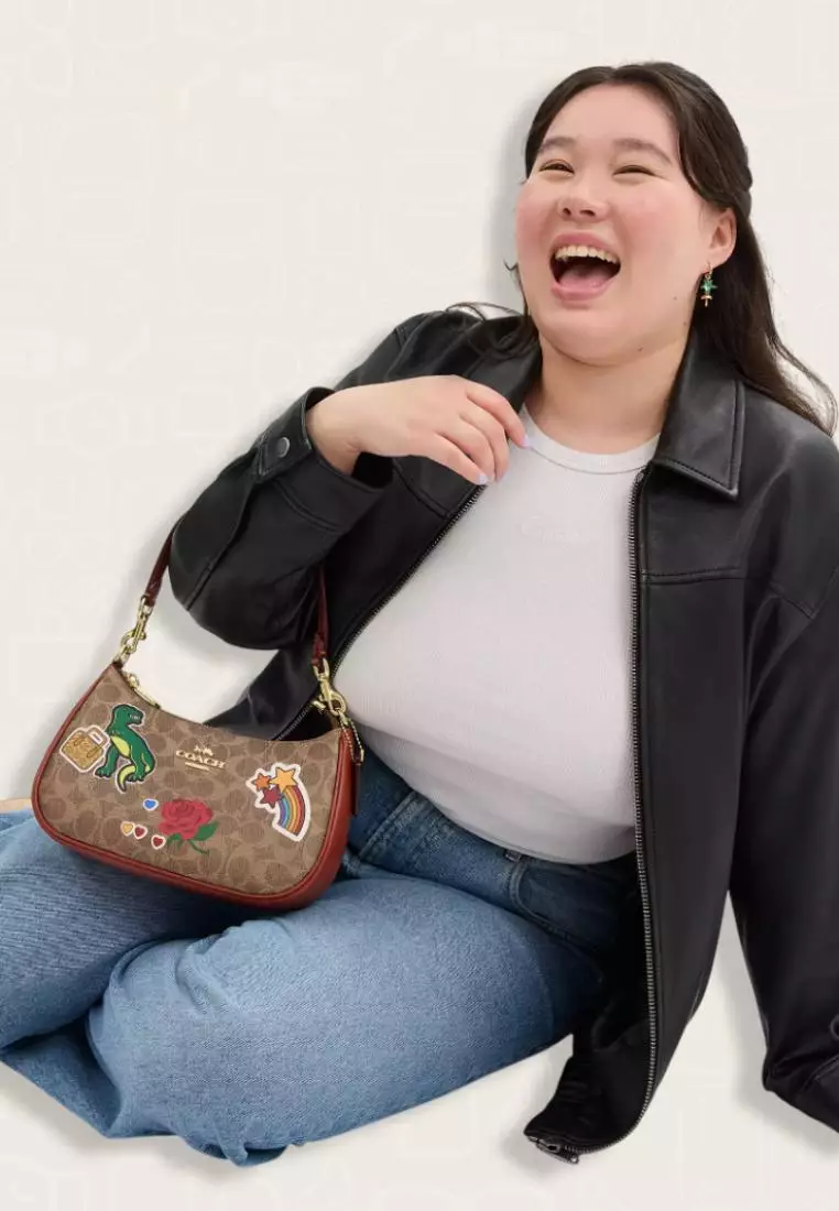 Coach Teri Shoulder Bag In Signature Canvas With Sticker Print Tan Multi