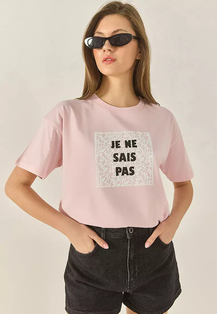 Women's Crew Neck Short Sleeve Printed Cotton Loose T-Shirt 5447 60283289