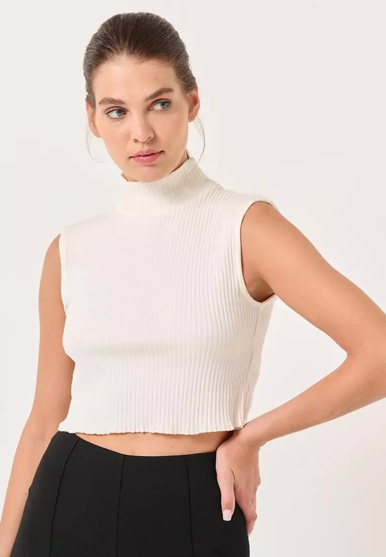 Mock neck crop top sleeveless shop