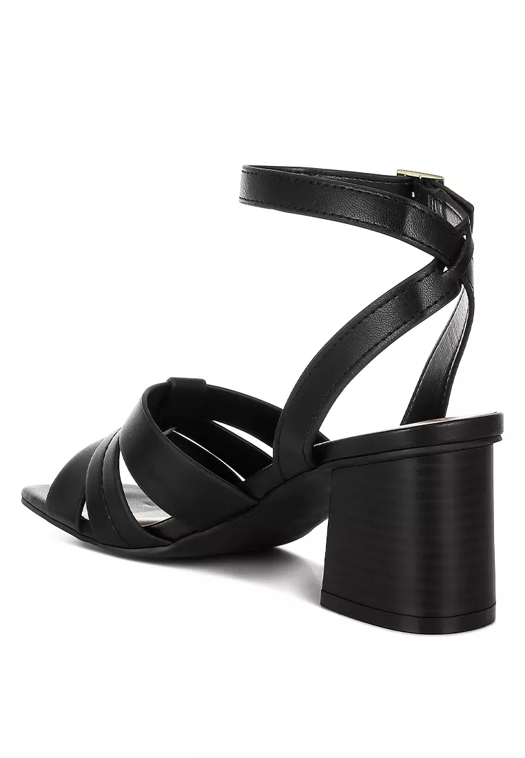 Pin Buckle Ankle Strap Sandals in Black