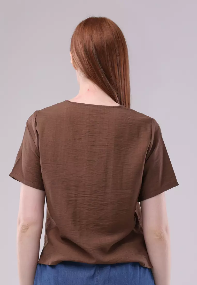 Slub Linen Woven Short Sleeves Blouse