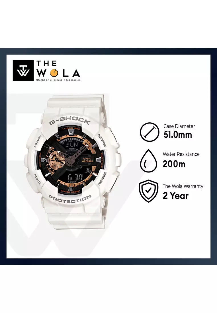 Men's Analog-Digital Watch GA-110RG-7A Rose Gold Dial with White Resin Band Sports Watch