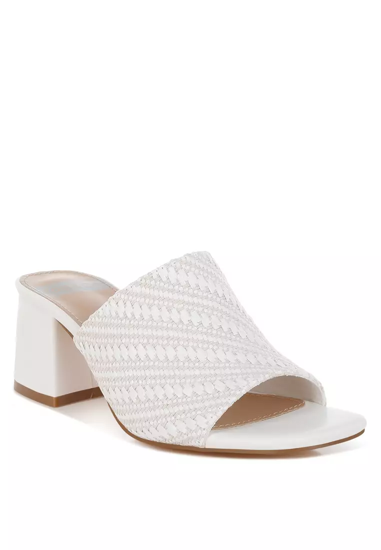 Woven Raffia Clogs In White