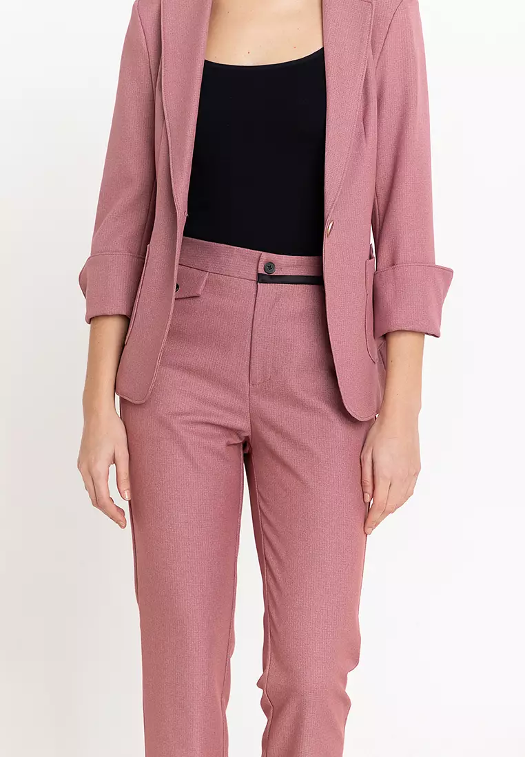 Split Cuff Textured Suit Blazer with Pants