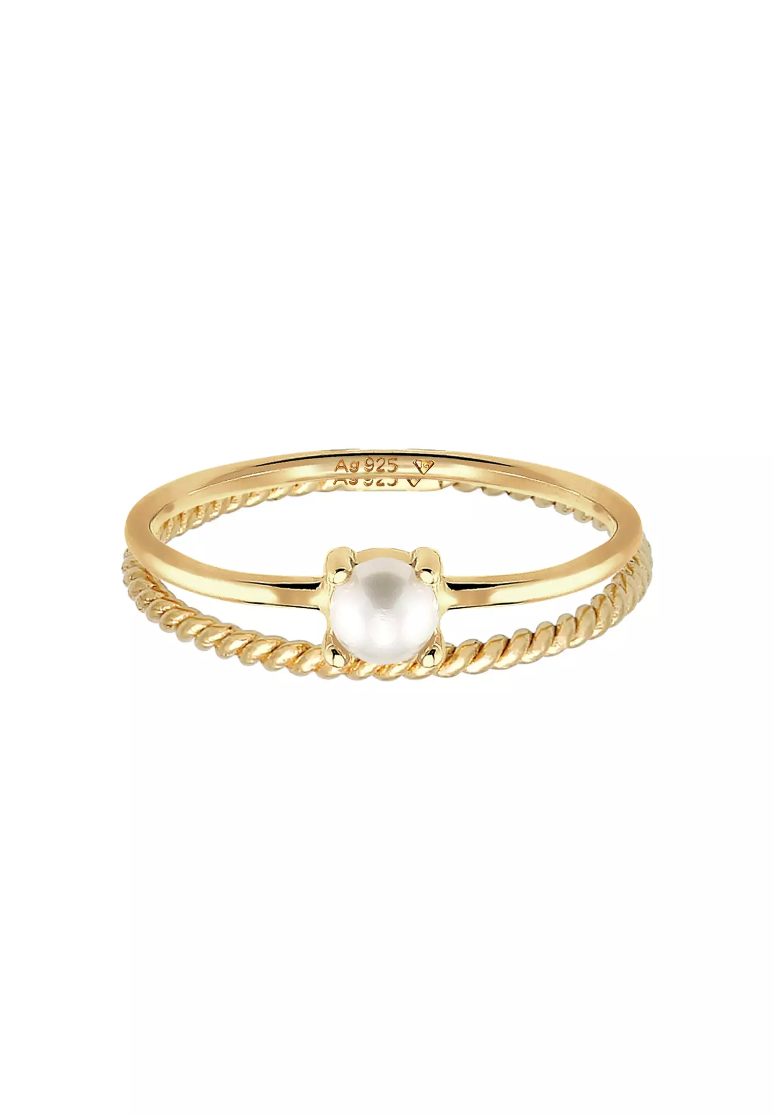 Ring Twisted Set Of 2 Freshwater Cultured Pearl Gold Plated