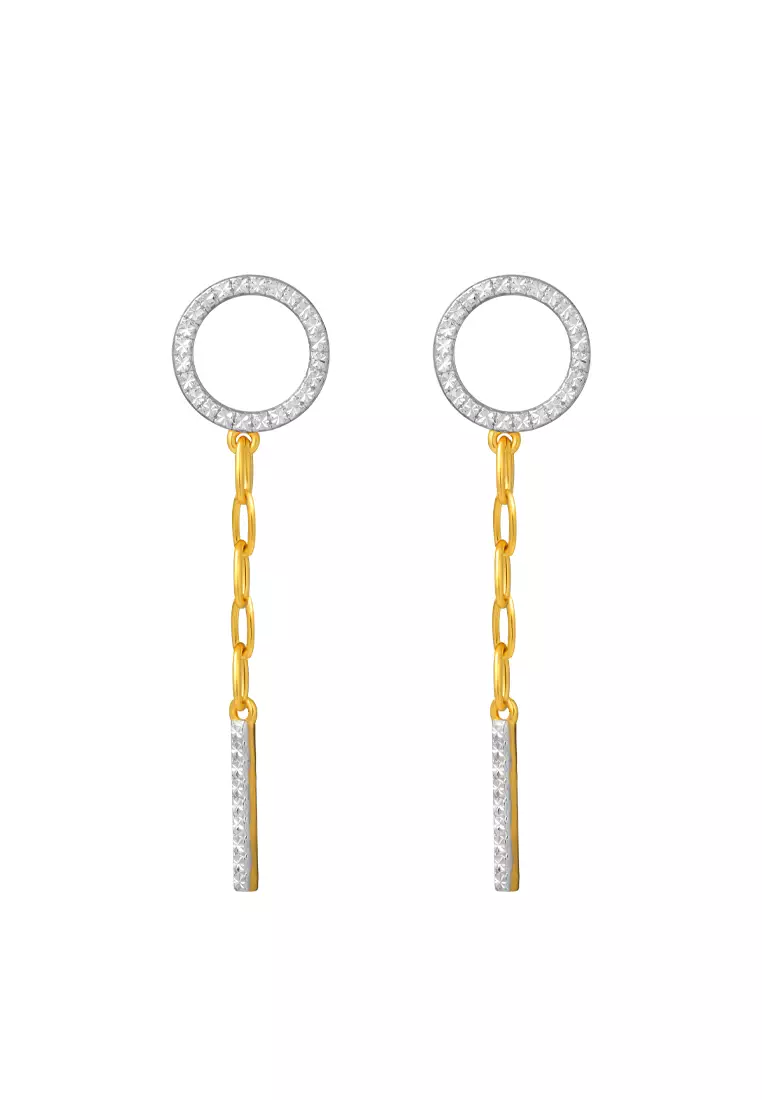 TOMEI Dual-Tone Circle & Bar Drop Earrings, Yellow Gold 916