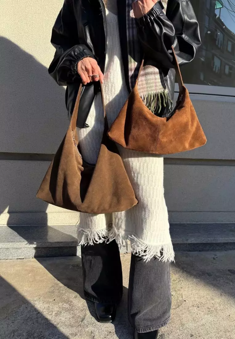 Monet Bag L Suede Khaki Brown