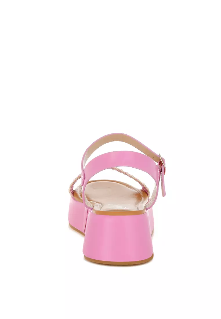 Raffia Flatform Sandals in Pink