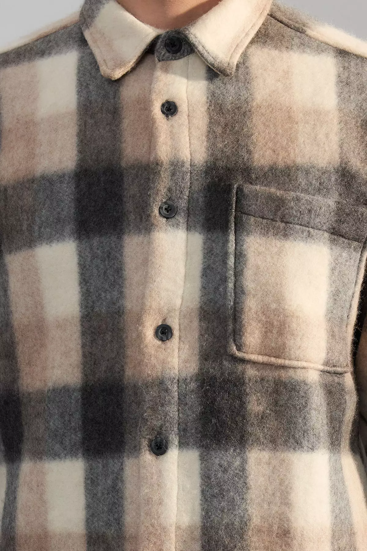 Beige Unisex Regular Fit Winter Plaid Lumberjack Shirt Jacket TMNAW25GO00026