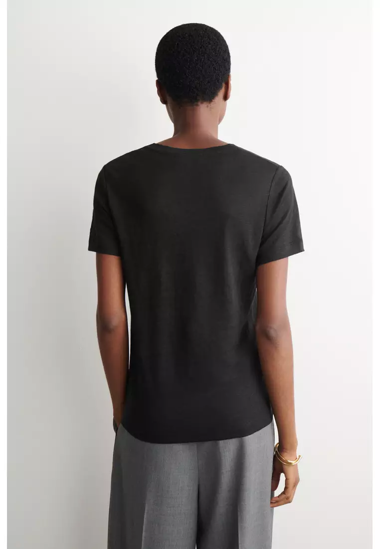 Buy COS V-NECK LINEN T-SHIRT 2026 Online | ZALORA