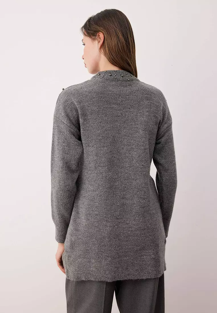 Metal Pearls Detailed Knitted Sweater