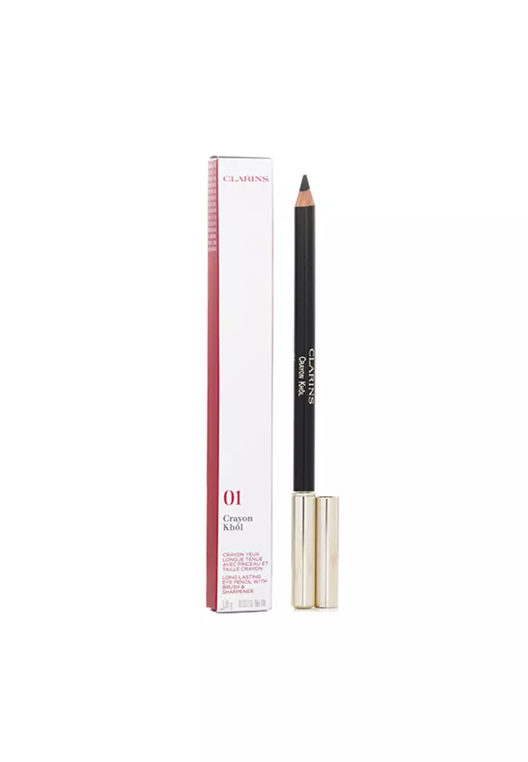 CLARINS - Long Lasting Eye Pencil with Brush - # 01 Carbon Black (With Sharpener) 1.05g/0.037oz.