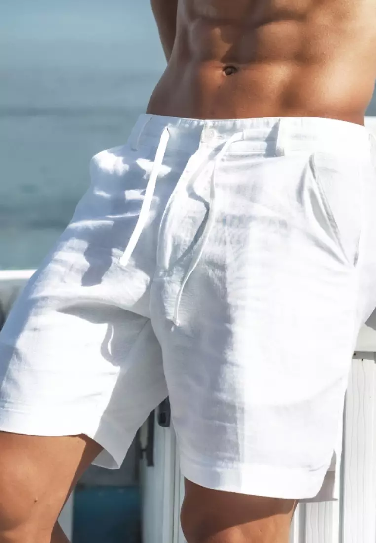 Boracay Celana Pendek Linen Pria Putih | Linen Short Pants Men White