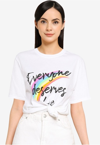MISSGUIDED white Everyone Deserves Love Tee DD6C5AA9098D91GS_1