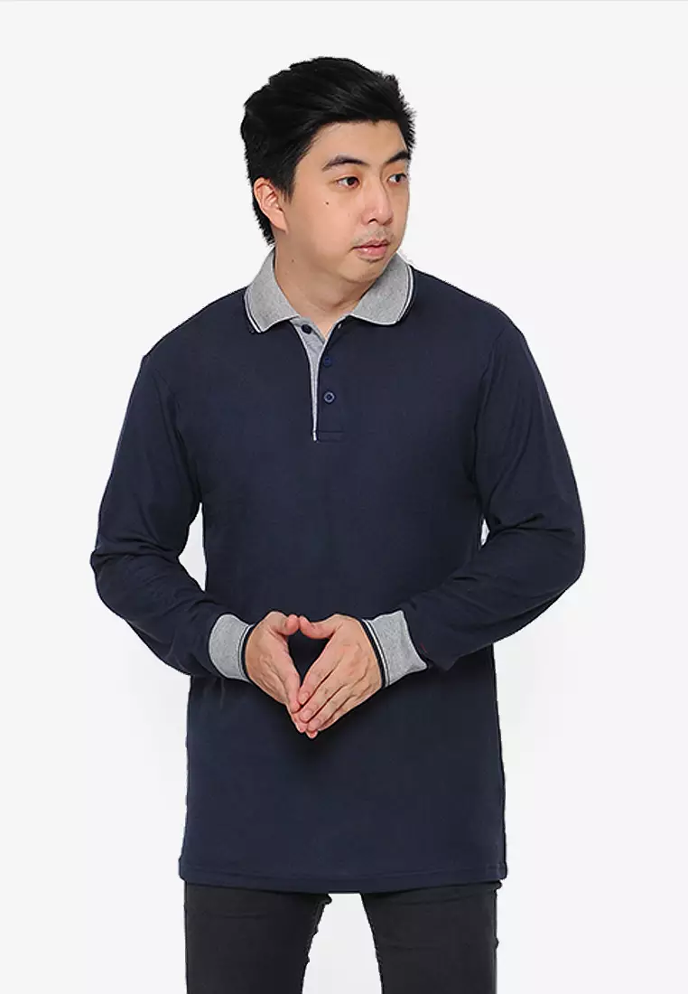 Andre Michel Kaos Polo Shirt Lengan Panjang Kerah Abu Navy 933-4