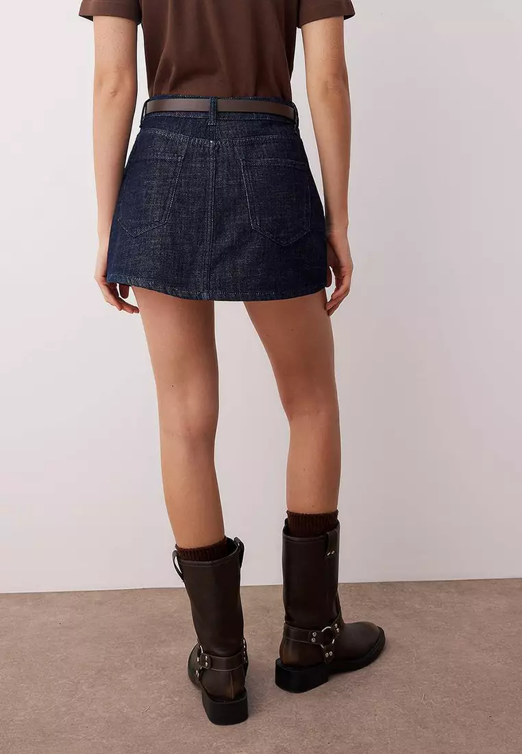Belt Detailed Back Skirt Look Denim Skort