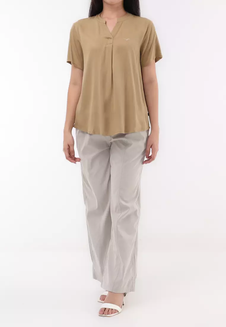 Plain Single Bold Twill Short Sleeve Blouse