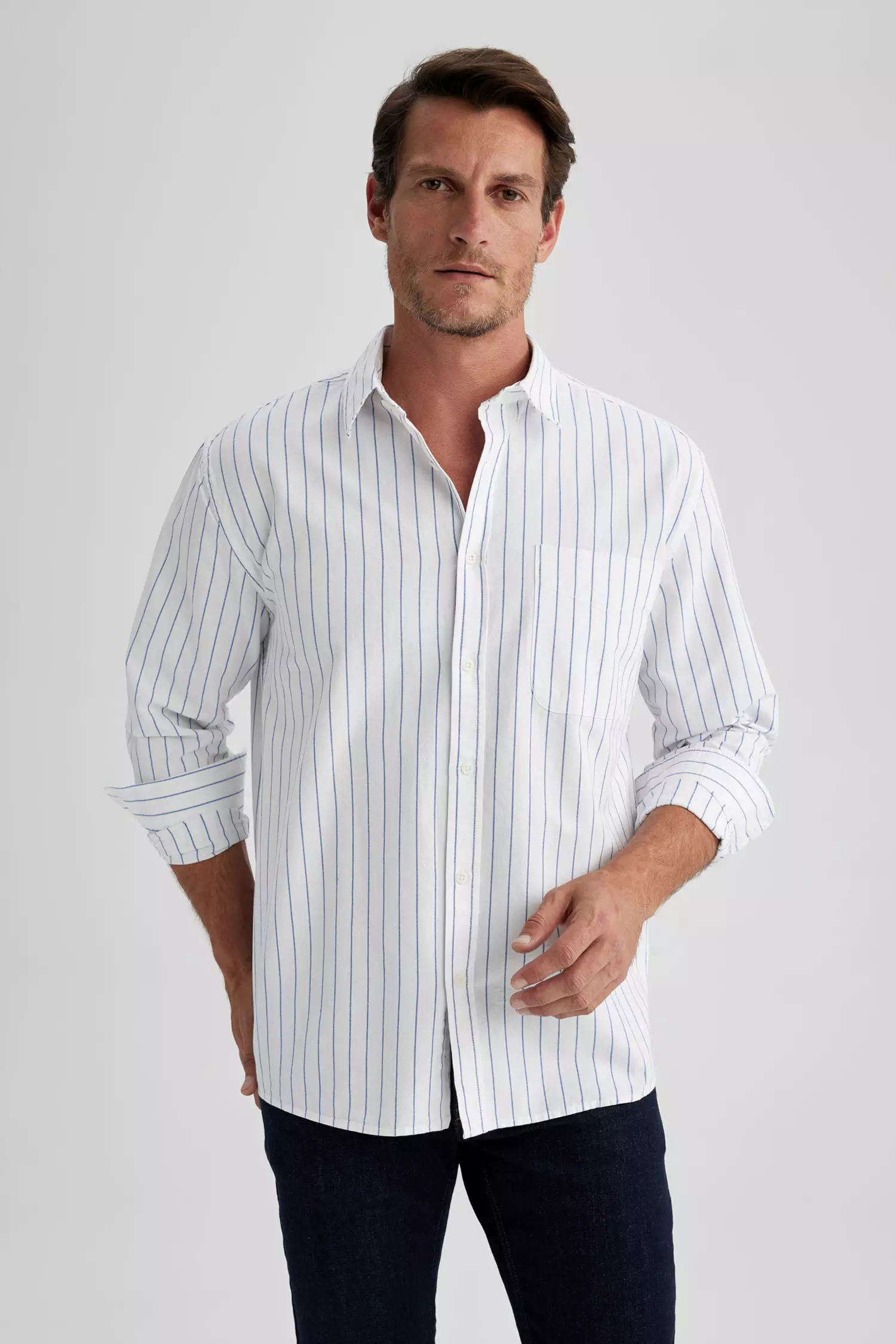Buy DeFacto Relax Fit Striped Long Sleeve Cotton Shirt Online | ZALORA ...