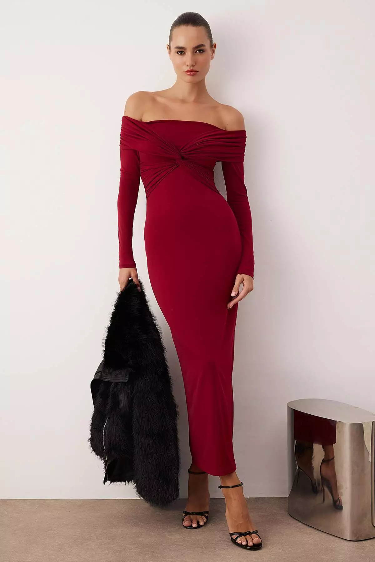 burgundy dress malaysia READY STOCK] Diana Chiffon Dress in Maroon