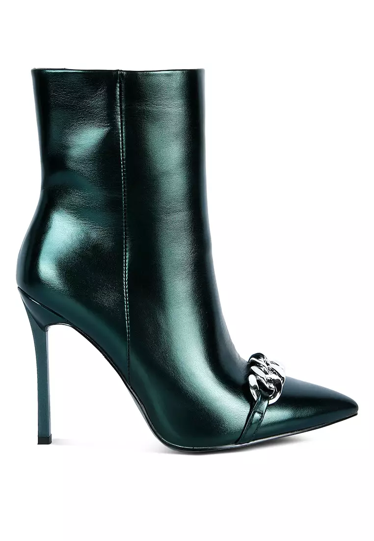 Buy London Rag Green Metallic Stiletto Ankle Boots 2024 Online