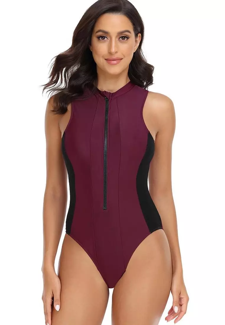Red long sleeve one piece hotsell swimsuit