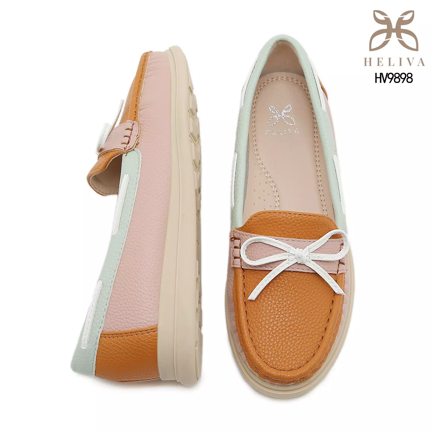 Heliva Miruna Colorblock Moccasin Loafers with Bow Accent HV9898